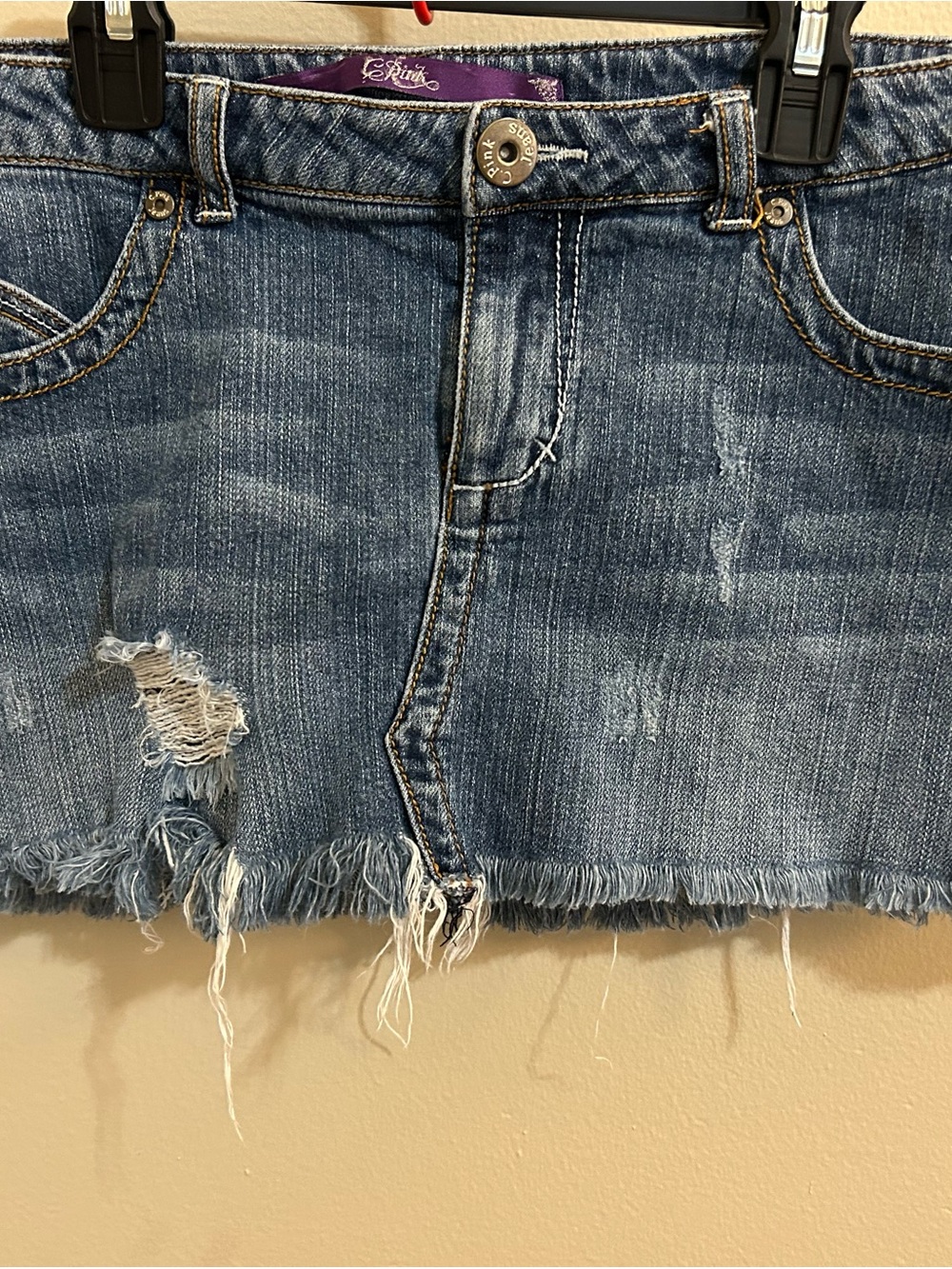 Eddie Bauer Light Blue Distressed Denim Mini Skirt